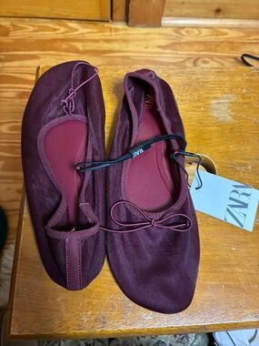 Zara Burgundy Bow Ballet Flats Mary jein